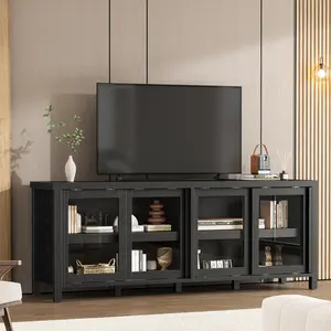 ✨ 65" Mid-Century TV Stand for 70" TVs – 4 Sliding Glass Doors & Storage Cabinets. Modern Entertainment Center for Living Room! 📺