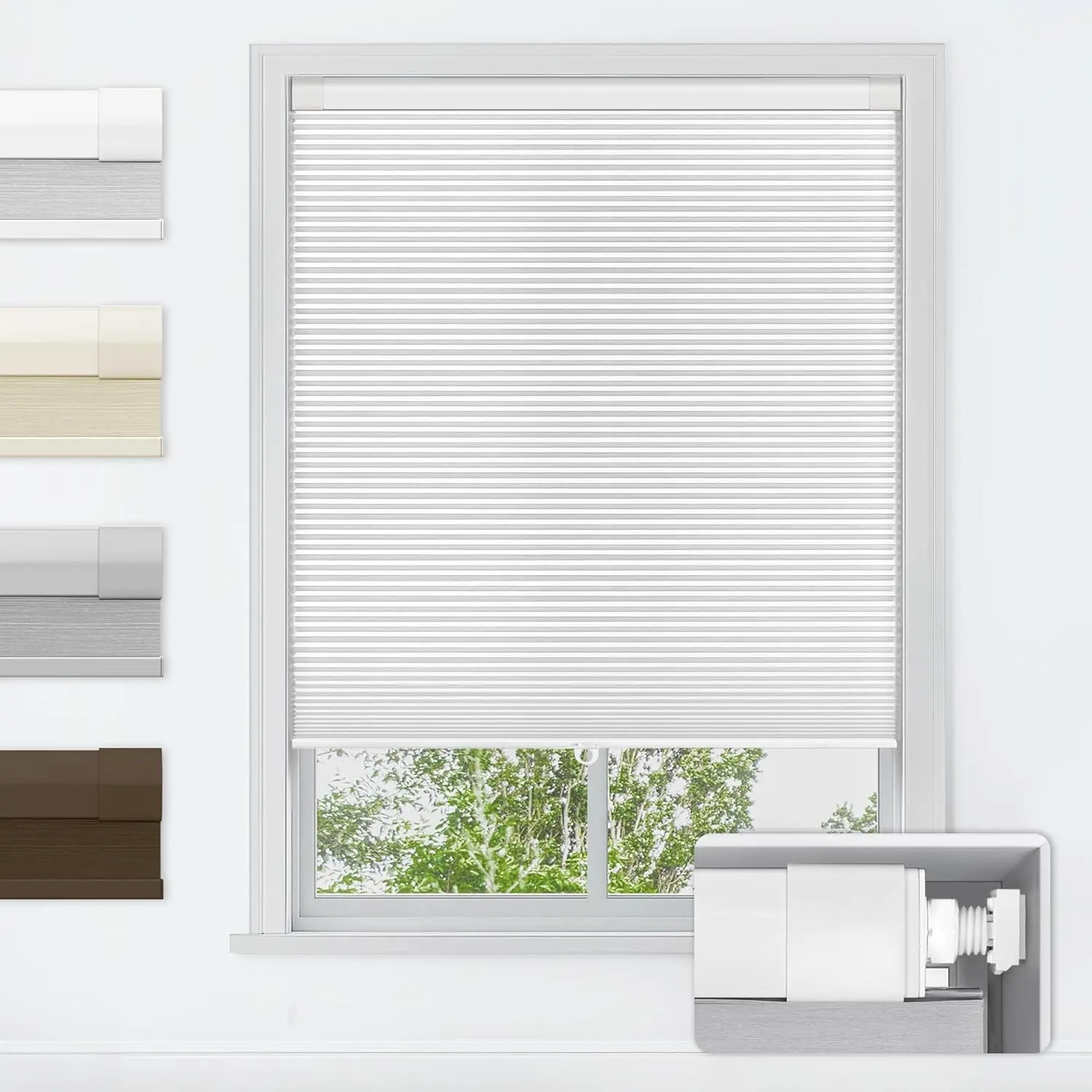 White Cordless Blackout Cellular Honeycomb Shades - No Tools/No Drill Installation, Thermal Insulation Cellular Blind Window Covering for Home, 22" W x 36" H, Single Unit