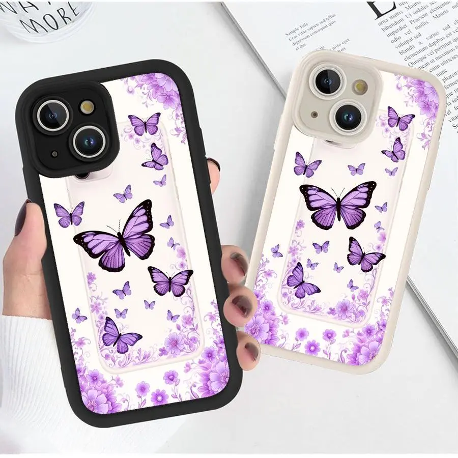 2-Pack Cute Phone Case for iPhone 17/16/15/14/13/12/11 Pro, Plus, Pro Max, mini, X, XS, XSMAX, Air, 16e, 17e Series, Purple Butterflies And Flowers Pattern - Gaozhu Aesthetic Cover Shockproof Soft Slim TPU Full Camera Lens Protective Phone Cover