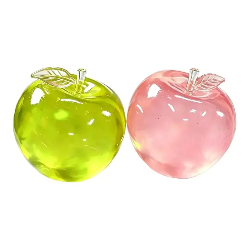 2pc Crystal Apple Figurine, Soft and Smooth, Ultra-Thin Skin, Stress Relief Toy, Sensory Play, Desk Decor, Office Gift, Desk Ornaments, Non-Edible
