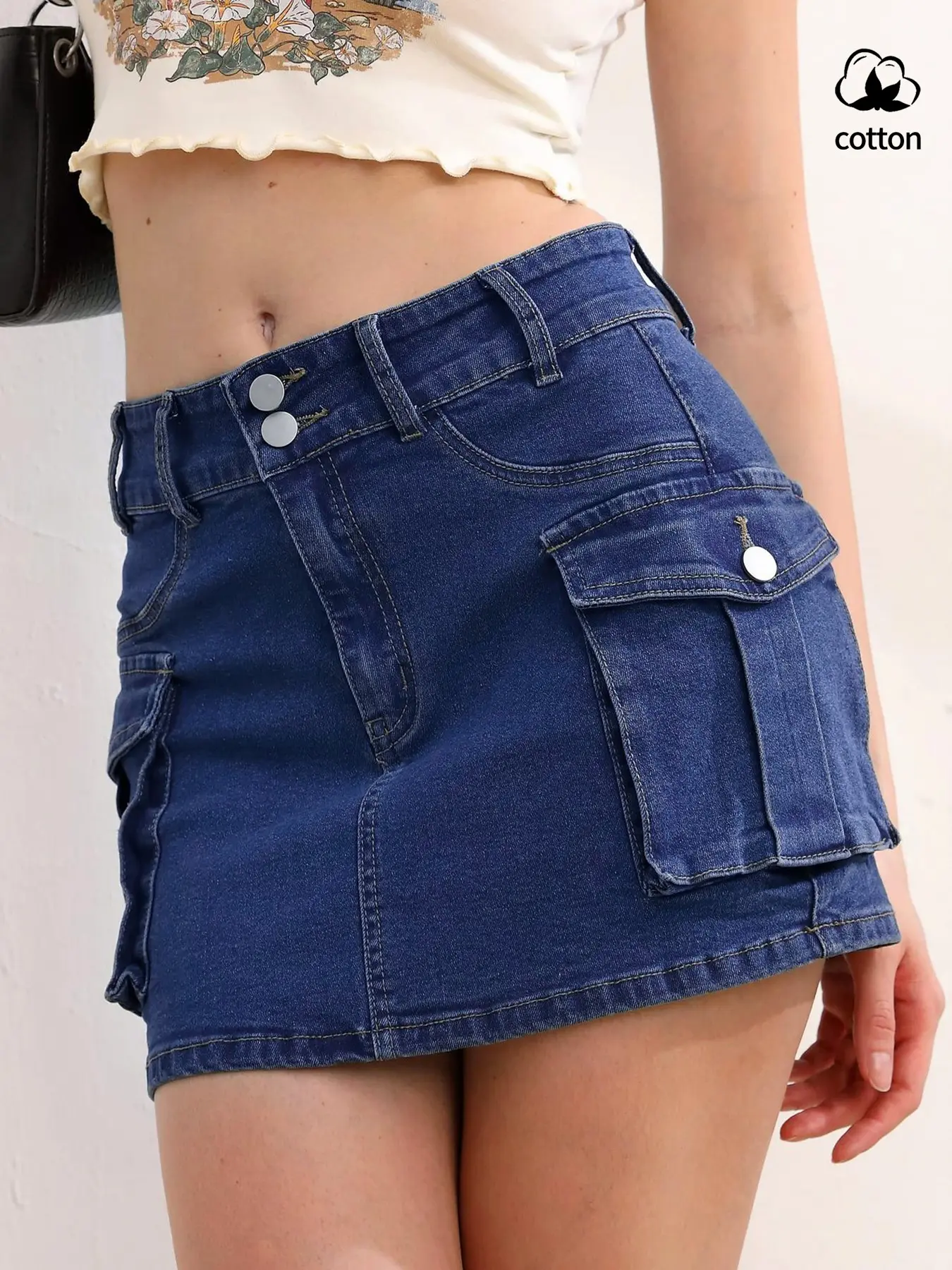 2026 Bestselling Millennial Workwear Denim Short Skirt, Dual Button Deep Blue, Trendy Summer Fashion, Tiktok Hot Item, Fitted Skirt, Street Fashion Skirt