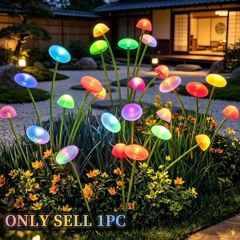 Solar Jellyfish Mushroom LED Light String (warm/colorful, Lighting), Courtyard Decoration String Light, Outdoor Decoration String Lights for Gardens, paths, courtyards, weddings, parties, Holiday, Halloween/Christmas Decorations