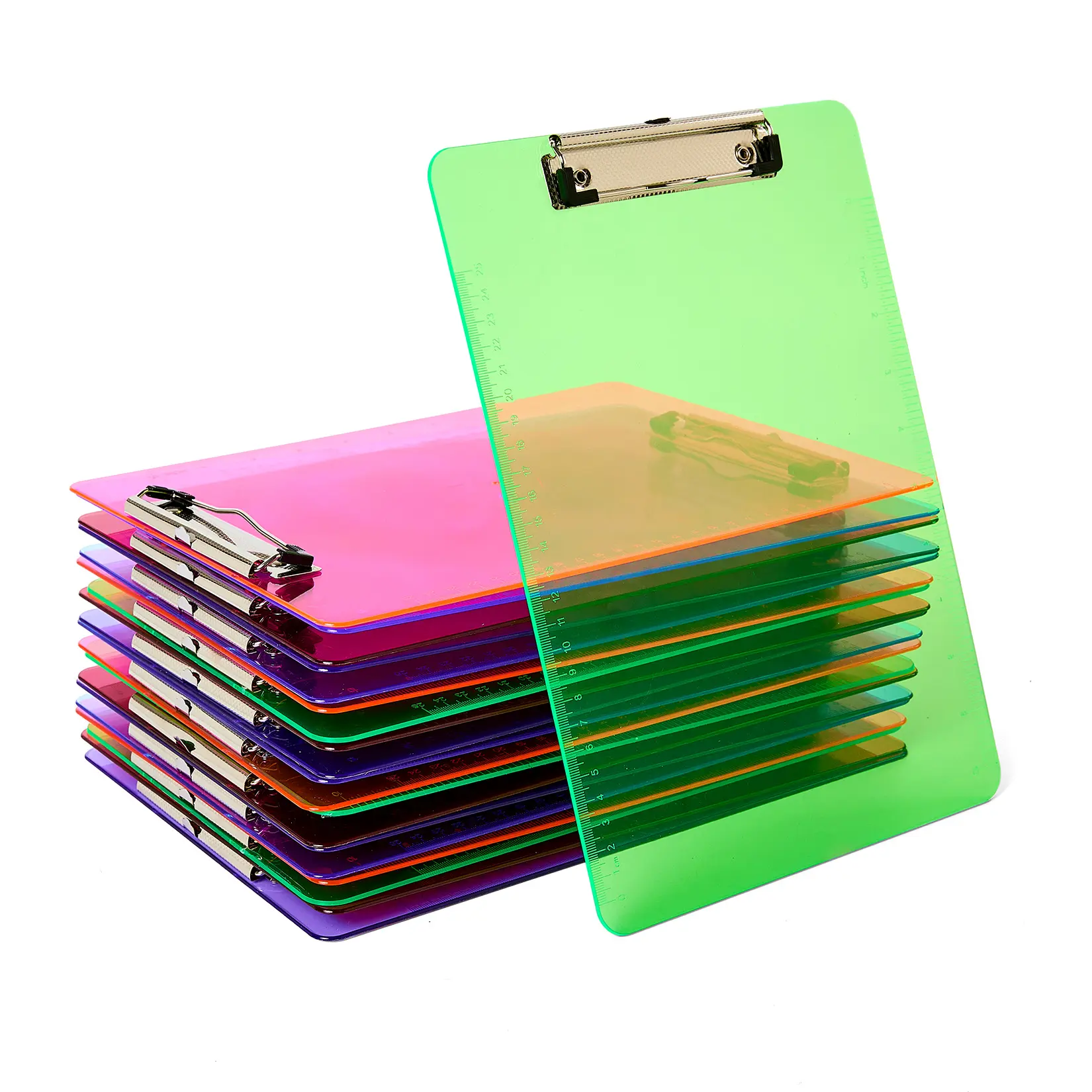 20 Pack Colored Transparent Clipboards, 12.9"×8.8" Plastic Clip Board with Low-Profile Metal Clips, Assorted Bright Colors, A4 Letter Size for School, Office & Classroom