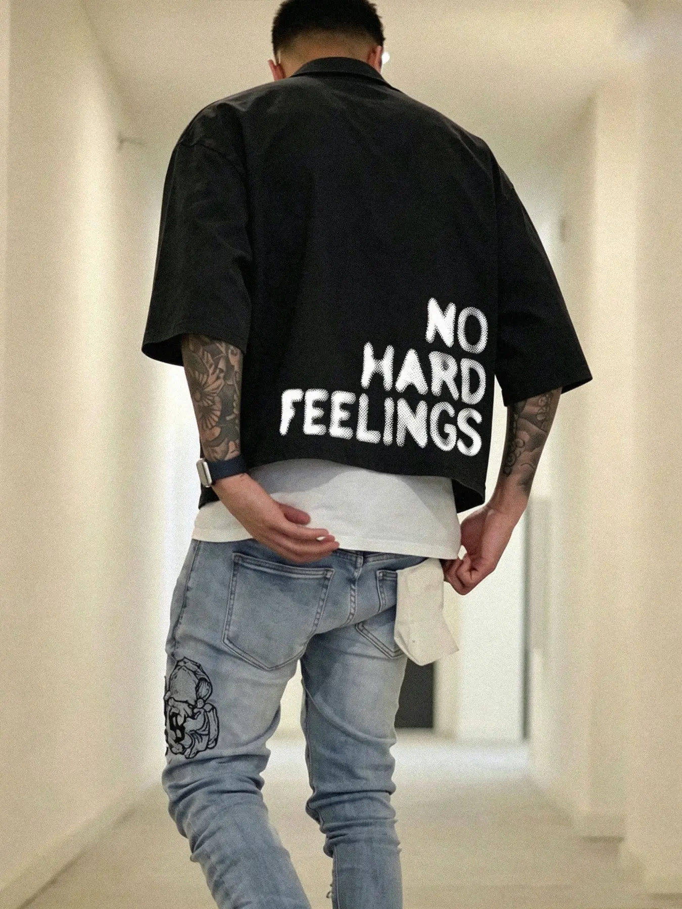 Men's Casual Shirt: Casual Summer Streetwear Featuring a loose, cropped, oversized, Baggy fit and a minimalist handwritten-style graphic, crafted from lightweight, comfortable fabric, perfect for a simple, understated look—a new arrival for Summer 2026