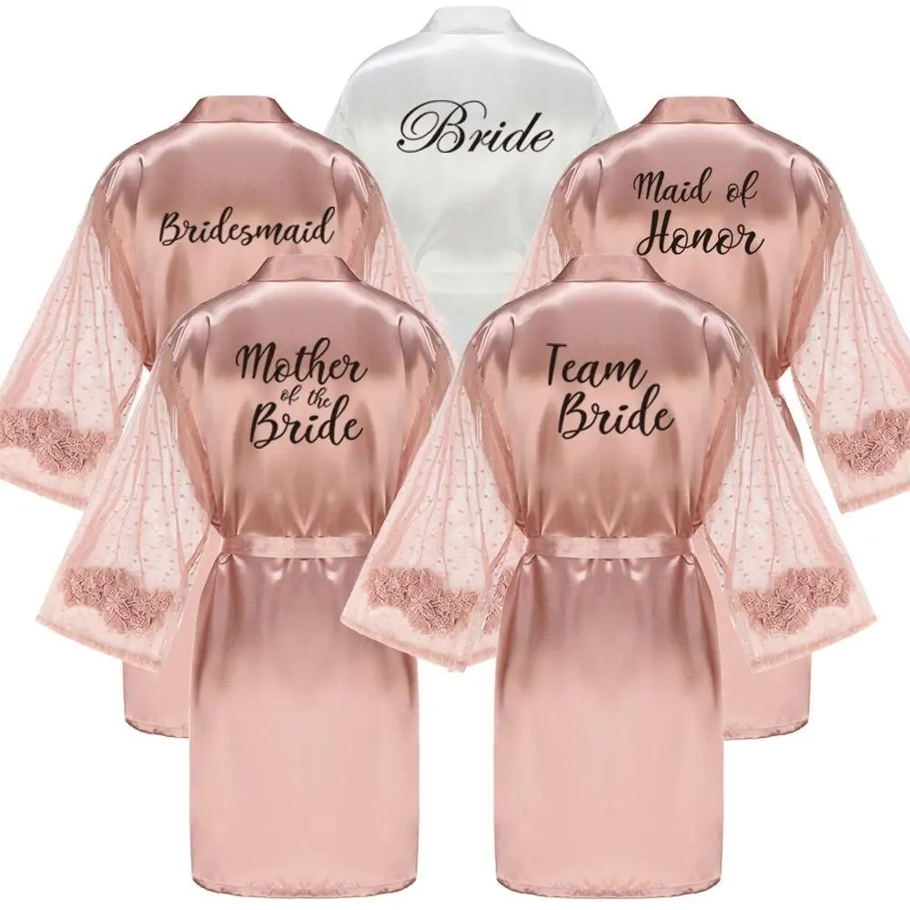 Rose Gold Team Bride Kimono Satin Women Bathrobe Wedding Sister Mother of the Bride Groom Bridesmaid Robes