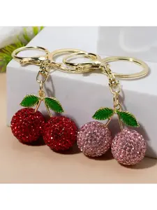 Full Diamond Inlaid Cute Cherry Keychain, Sparkly Rhinestone Bag Charm, Bling Shiny Crystal Purse Accessories, Fashion All-Match Pendant for Women Girls, Exquisite Birthday Party Gift