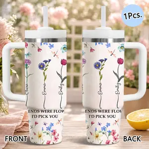 Floral Garden 40oz Tumbler with Handle & Straw | Leakproof Insulated Travel Mug | Keeps Drinks Cold All Day | Cute Aesthetic Water Bottle for Car, Gym & Office