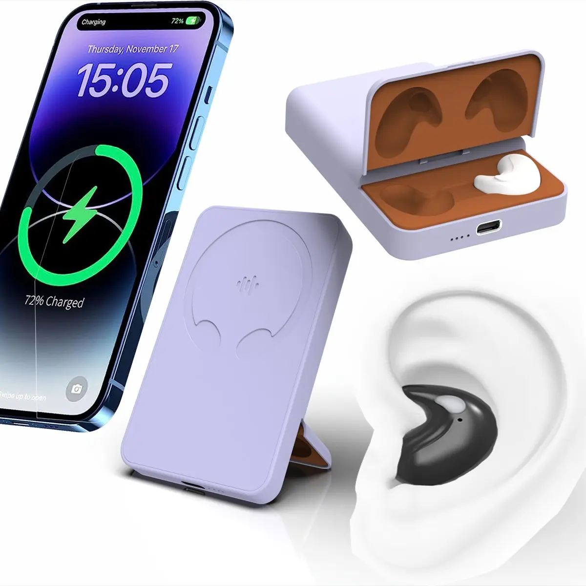 Innovative 2-In-1 5000mah Wireless Charger + Bluetooth-compatible Earphones, Mag Tune 5000, Type-C, Earbuds
