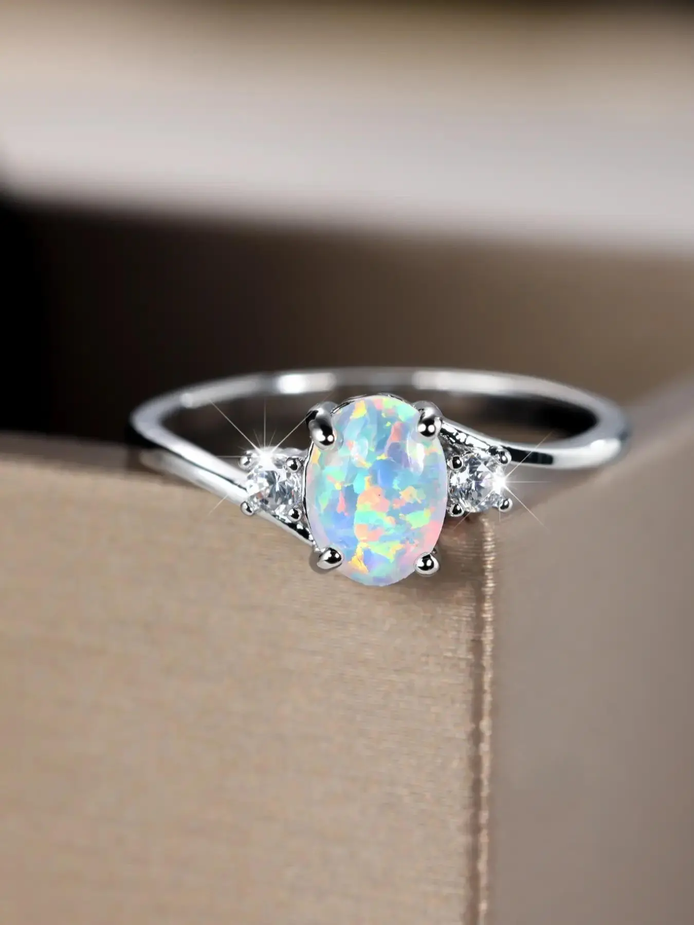 Elegant Synthetic Opal Beautiful Rings for Women Delicate Jewelry Perfect for Engagement Weddings Party, Daily Wear Anniversary Gift （with box）