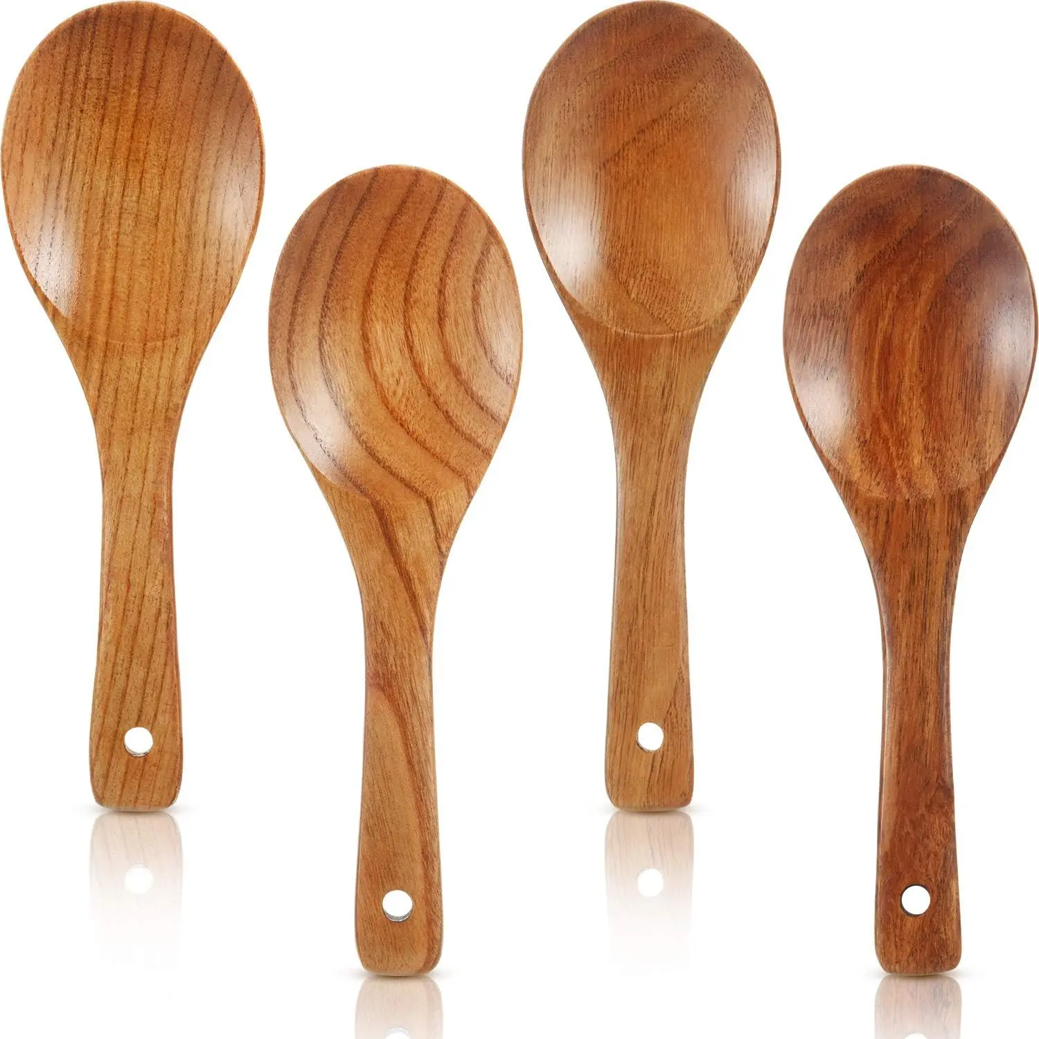 4 count 9 Inch Wooden Spoons for Cooking Eating with Long Handle, Nonstick Heat-resistant Serving Salad Stirring Soup Rice Paddle for Serving Kitchen Cooking  Table Scooper