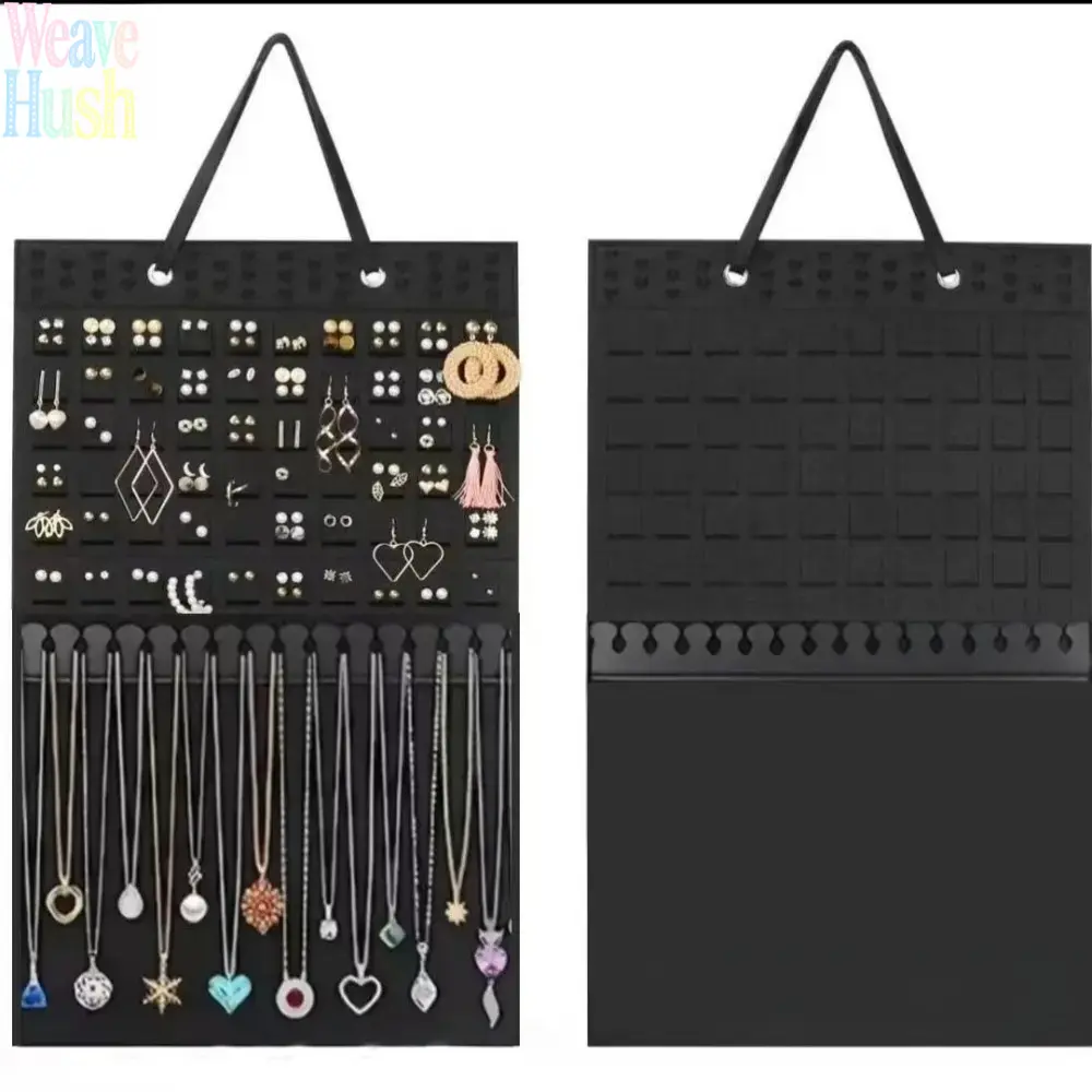 Dual‑Sided Wall‑Hanging Felt Jewelry Organizer, Dressing Room Storage Essentials, Multi‑Hole Earring Slots & Necklace Loops, Punch‑Free Space‑Saving Storage Bag for Earrings, Necklaces, Rings & Bracelets