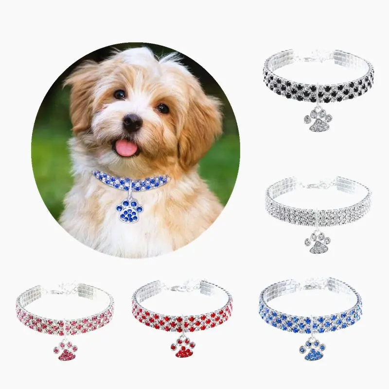 Full Water Brick Heart Cat Collar, Adjustable Three-Row Rhinestone Chain, Fits Small Cats and Dogs, Trendy Pet Necklace, Chihuahua Accessories