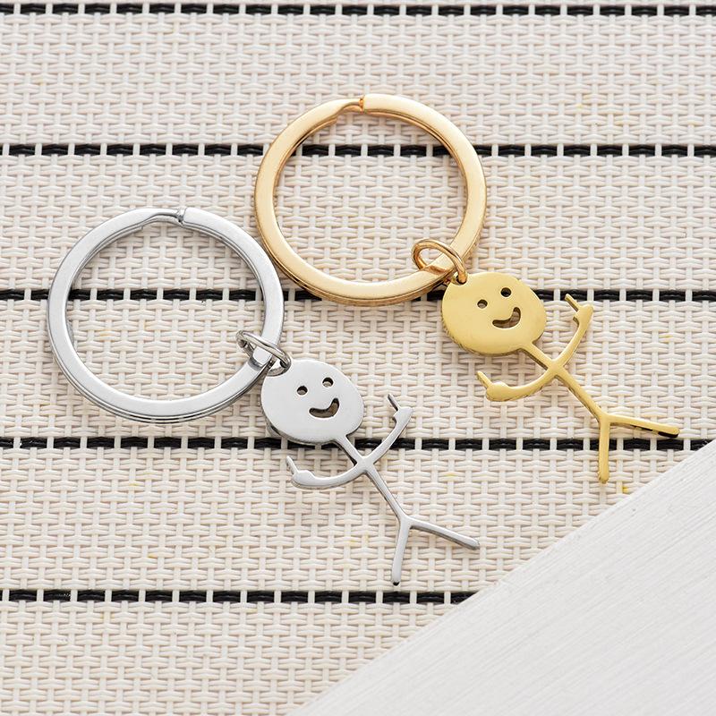 Funny Doodle Stick Figure Keychain, Cute Smiley Face Stainless Steel Charm, Minimalist Cartoon Bag Accessory for Kids & Adults Funny Doodle Stick Figure Keychain, Cute Smiley Face Stainless Steel Charm, Minimalist Cartoon Bag Accessory for Kids & Adults