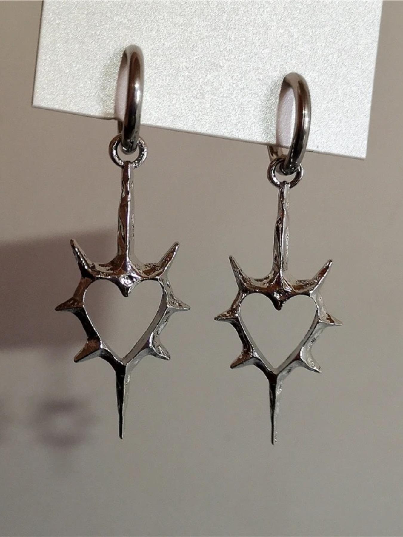 Hollow Out Heart Thorn Design Dangle Earrings, Heart Shaped Earrings, Fashion Jewelry for Party, Daily Clothing Decor, Trendy All-match & Exquisite Jewelry for Birthday Gift
