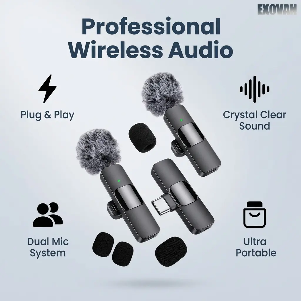 Wireless Lavalier Microphone 2-In-1 Mobile Live Broadcast Outdoor Recording Wireless Microphone Noise Reduction Small Microphone Trend Portable Audio Device Clear Sound Stable Signal Long Standby
