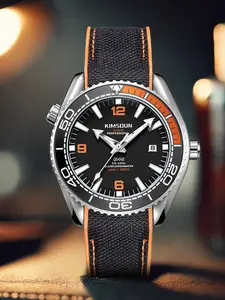A men's orange tape paired with a black mesh soft, skin friendly, non stick circular gear shape, big numbers for easy reading, night light, waterproof calendar, fully automatic Analog mechanical watch Automatic Watches