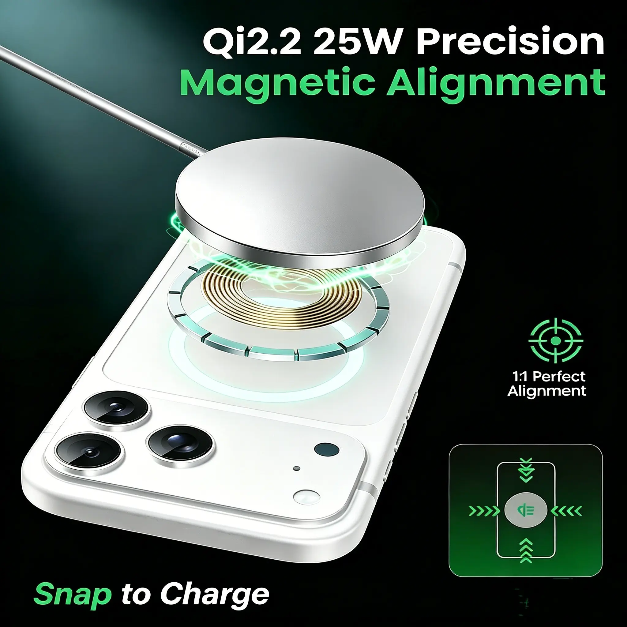 Magsafe Qi2.2 Compatible 25w Wireless Charger, Magnetic Wireless Charger, Fast Charging, USB-C Power Supply, Slim Design, iPhone & Android, Magnetic Travel Charger