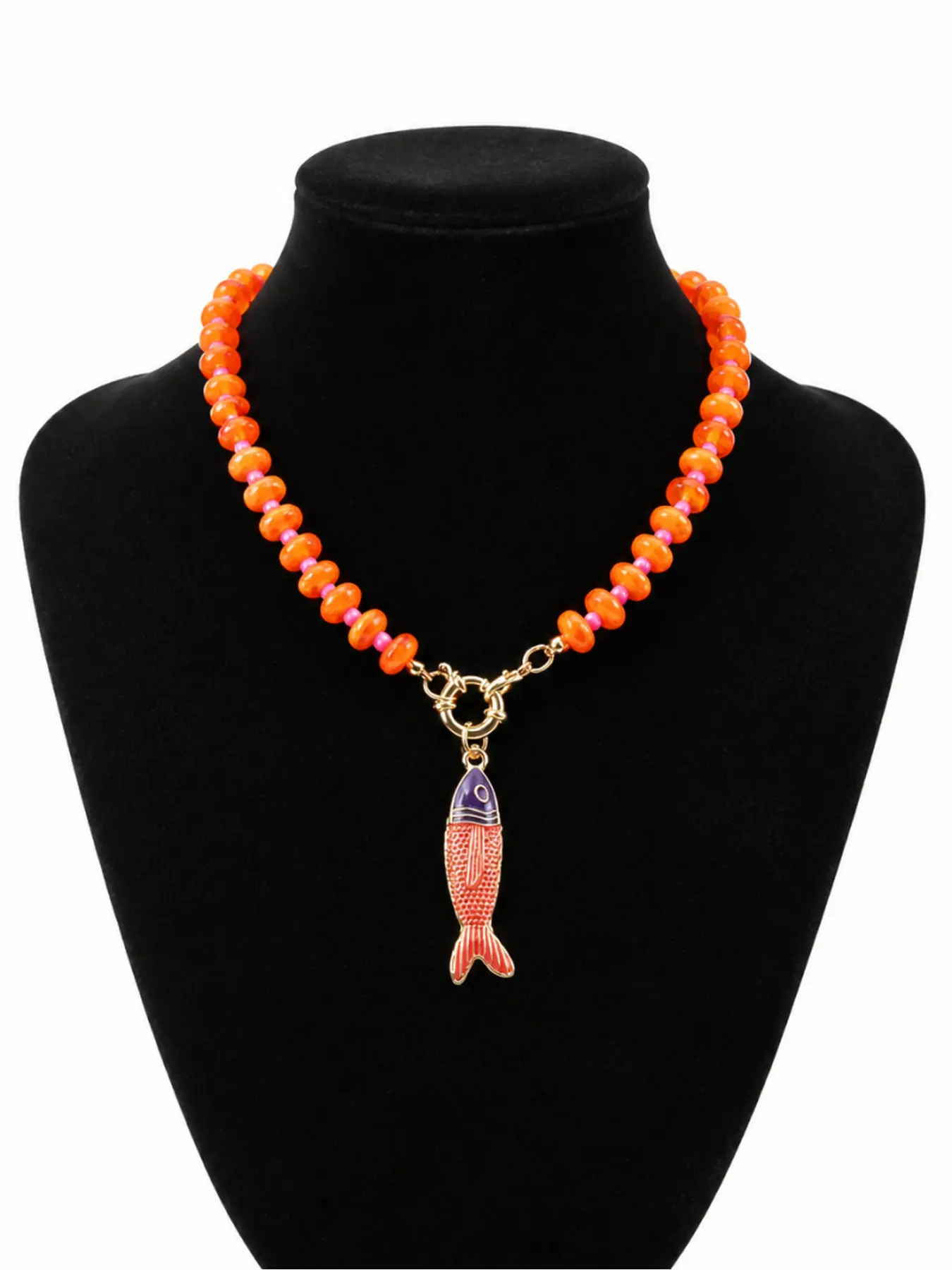 Boho Beaded Fish Necklaces for Women Acrylic Resin Chunky Beaded Necklace Toggle Strand Bead Fish Pendant Necklaces Classic Summer Beach Beachy Jewelry Statement Charms Necklace Jewelry Gift