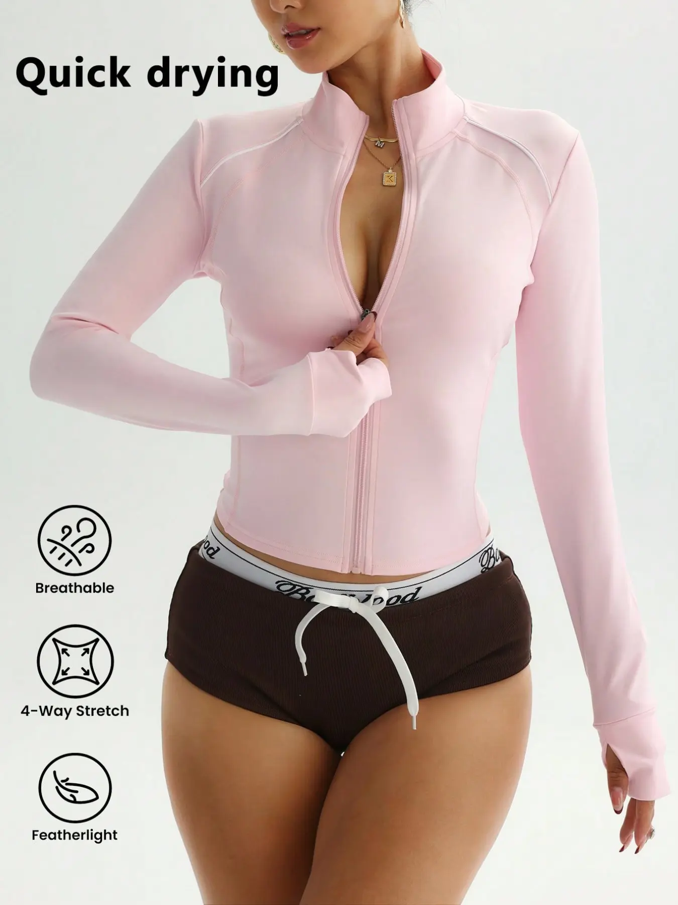 Women's Sporty Fitted Track Jacket, Full Zip Stand Collar, Colorblock Trim, Lightweight Running Jacket for Gym Yoga, All Seasons