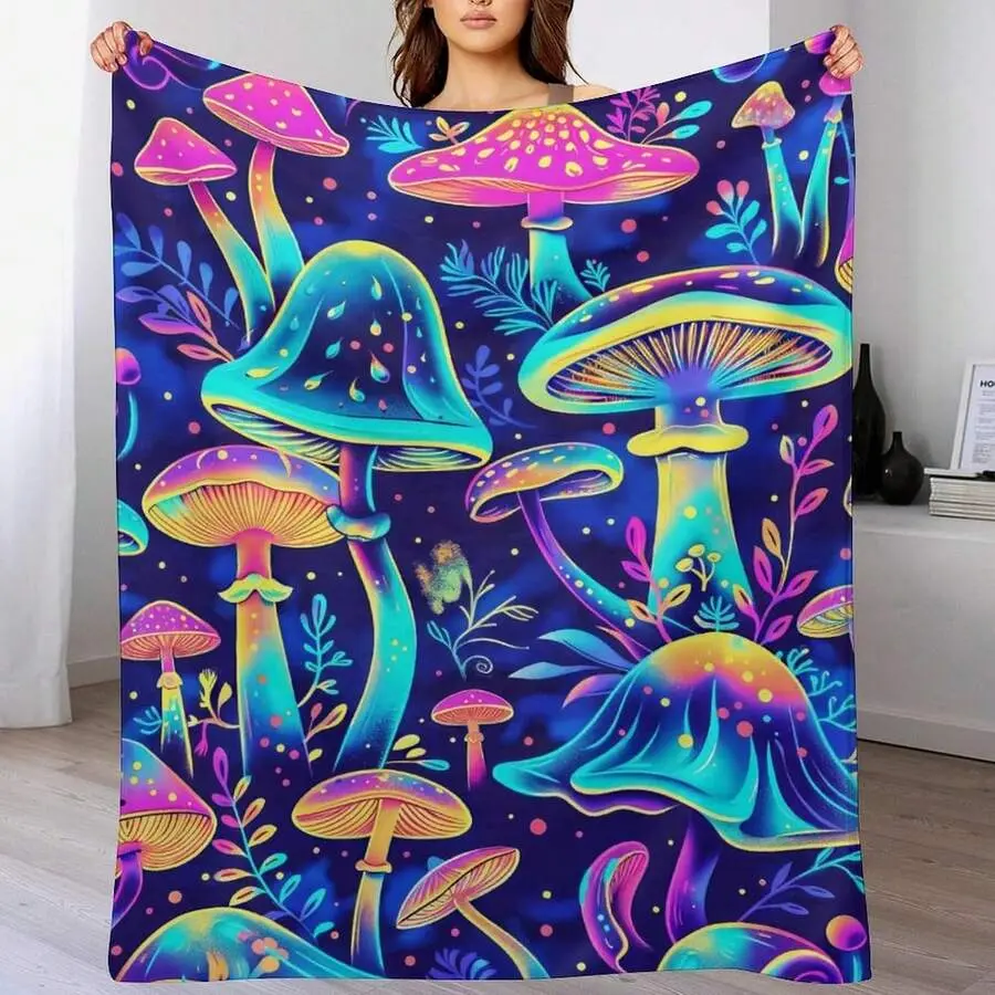 Mushroom Throw Blanket - Soft Flannel Mushroom Blanket For Girls, Boys & - Warm All Season Lap, Chair, Sofa - ,Throw Blanket,Room Decor,Halloween Decorations,Fall Decor,Christmas Gift