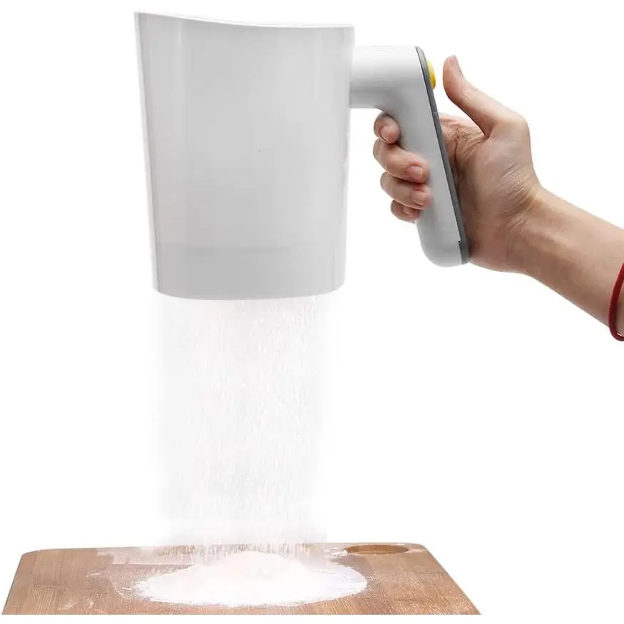 Electric Flour Sifter,  Operated Mesh Shaker, Handheld Flour Sieve, Cup Shape  Shaker Strainer, Kitchen Baking Tools for Cooking, Pastry, Baking (COLOR:White)