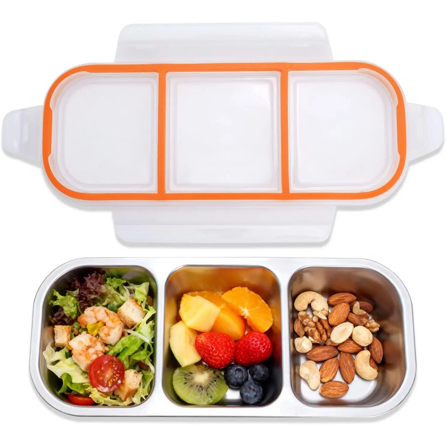 Stainless Steel Snack Containers, Grab and Go Snack Containers , 3 Compartment  Storage Containers with  for Travel and Outdoor Camping