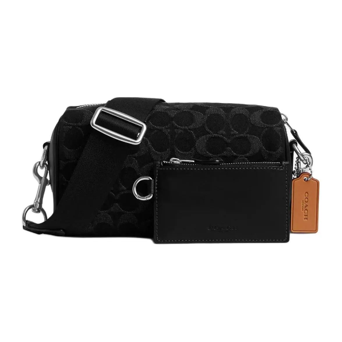 Coach Axel 20 Vintage Monogram Zip Top Crossbody Bag for Women, Denim and Smooth Calf Leather, Small Size, Black