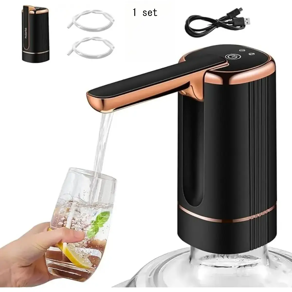 5 Gallon Water Pump Dispenser – Rechargeable & Foldable Electric Water Jug Pump, Type-C Water Bottle Pump with 2 Silicone Hoses & Stainless Steel Weight Sinker, for Camping/Home/Office/Kitchen