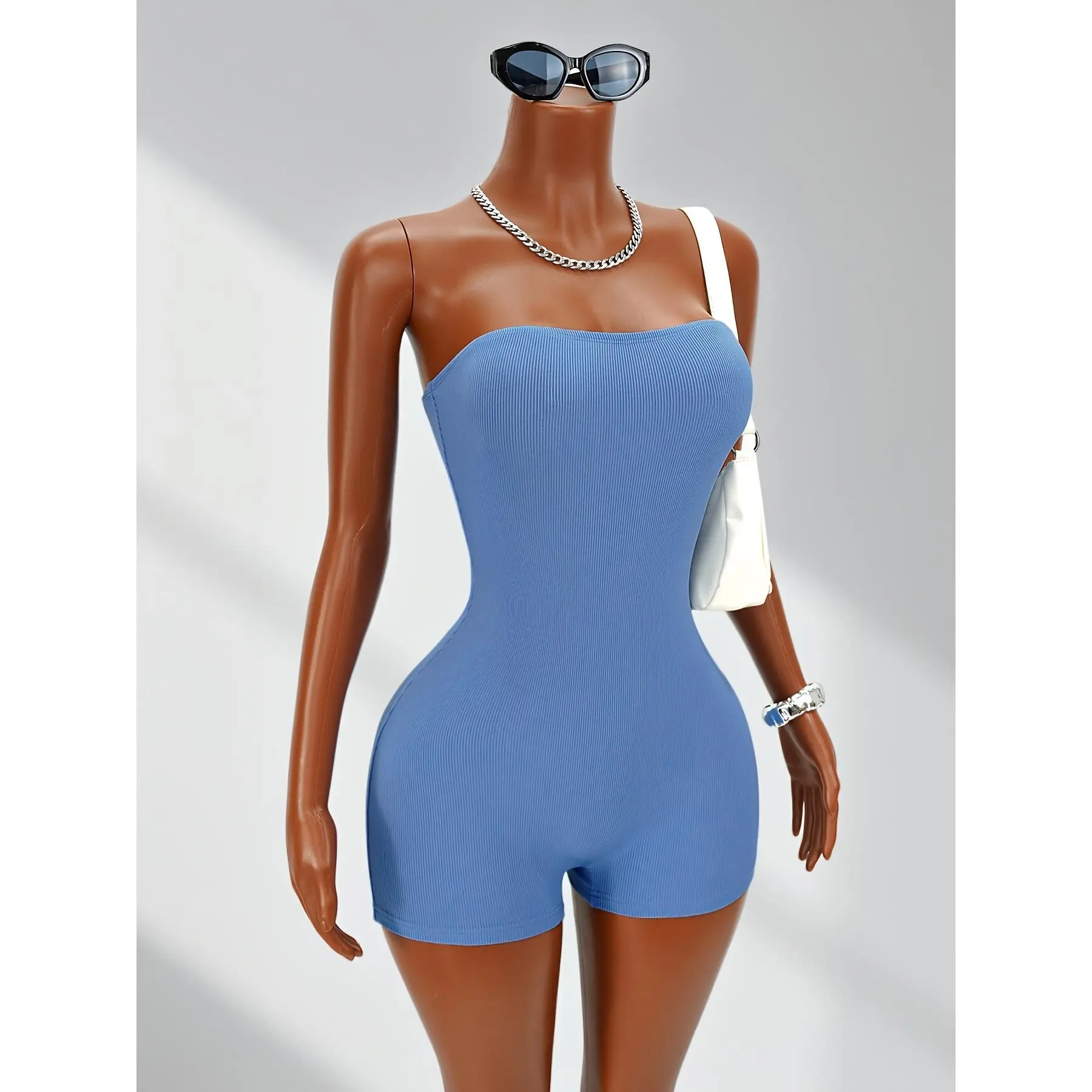 Summer Strapless Striped Jumpsuit, Slim And, Hot Style, Hip-Hugging, Short One-Piece Pants
