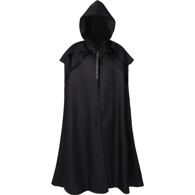 Medieval Vintage Hooded Loose Black Cloak Coats Windproof Trench Chic Winter Long Cape Poncho Mens Monk Cosplay Menswear Clothes