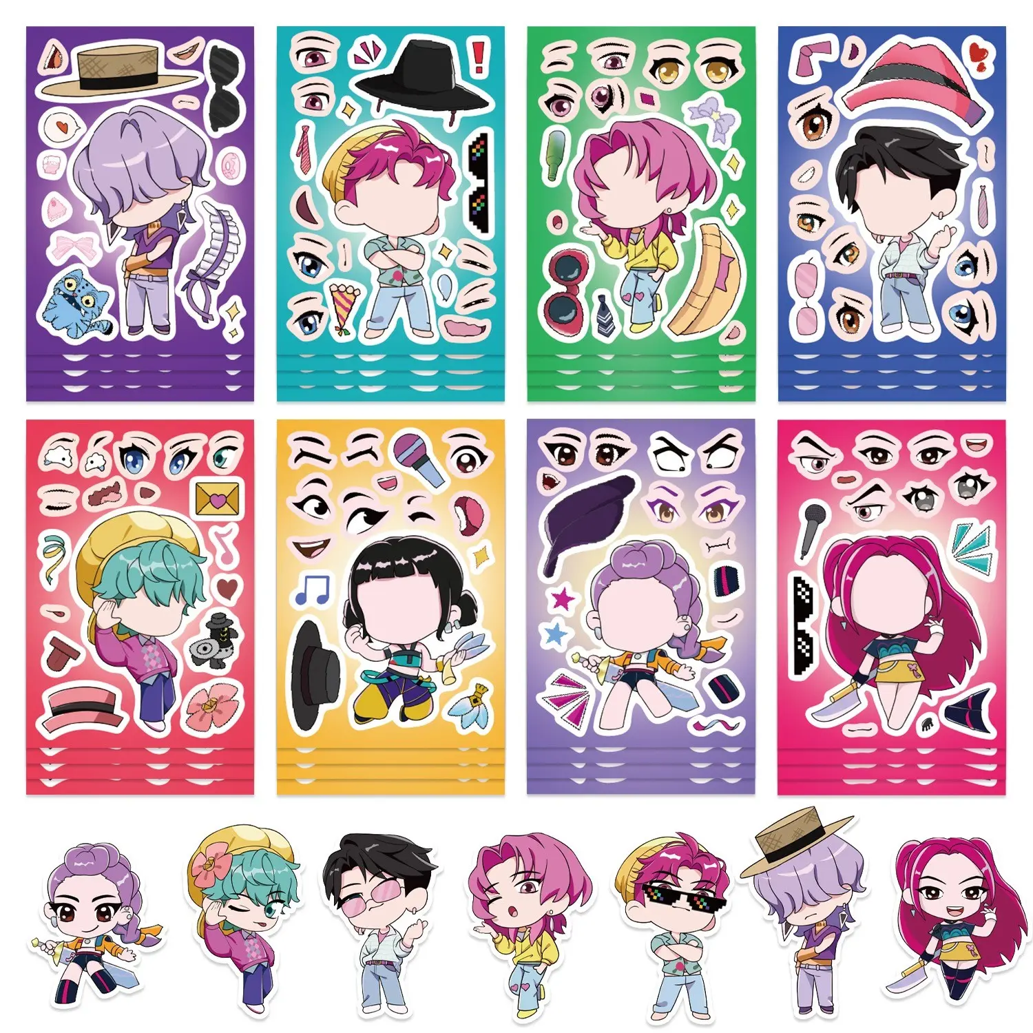 8 Pieces Set of K-Pop Idol Rumi Stickers, Cute Dressing Stickers, Handmade Stress Relieving, Waterproof Repeating Stickers, DIY Crafts, Aesthetic Stickers