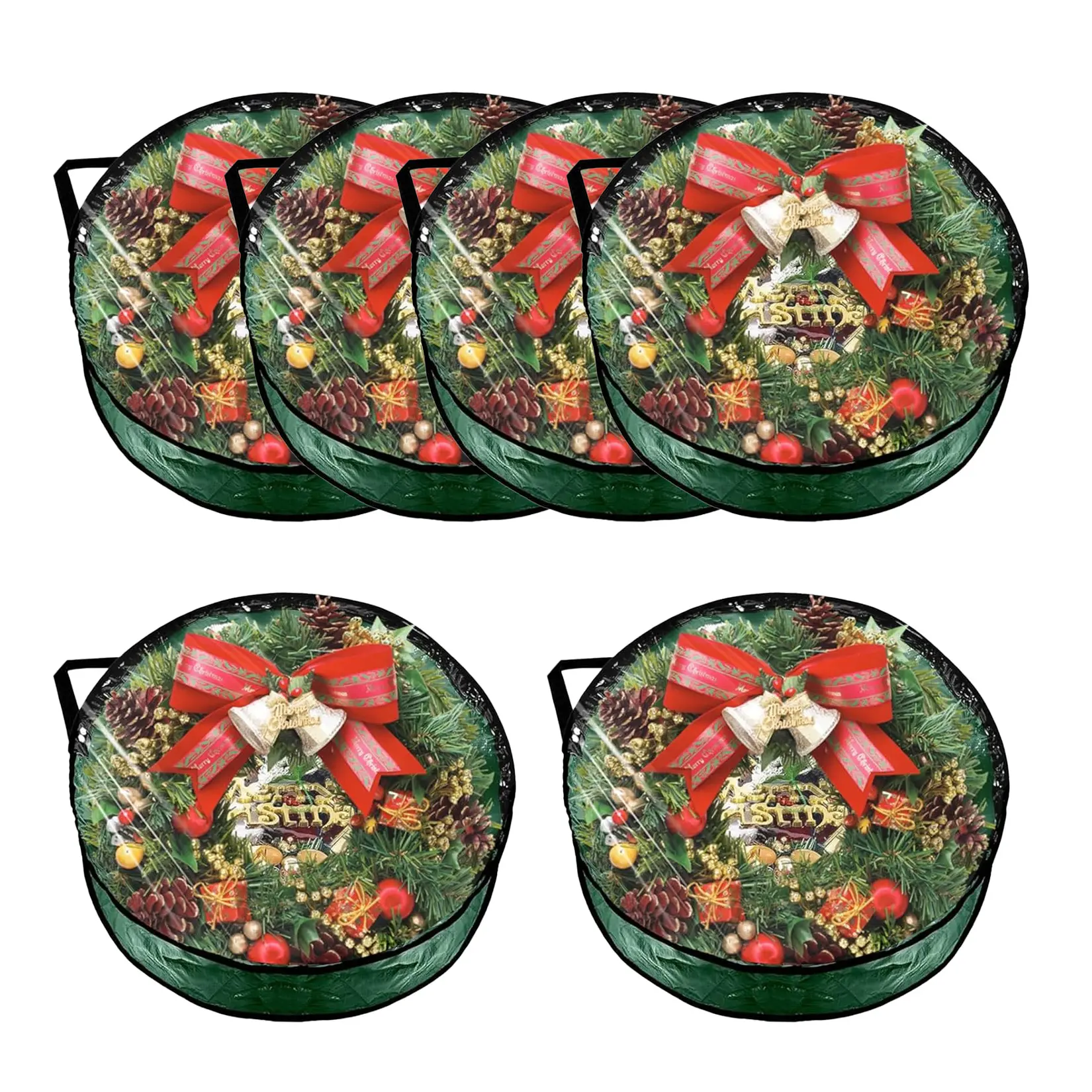 6-Pack Wreath Storage Bags, Waterproof Heavy Duty, Fits 30-Inch Wreaths, Reinforced Handles & Zippers, Clear PVC, Holiday Organizer