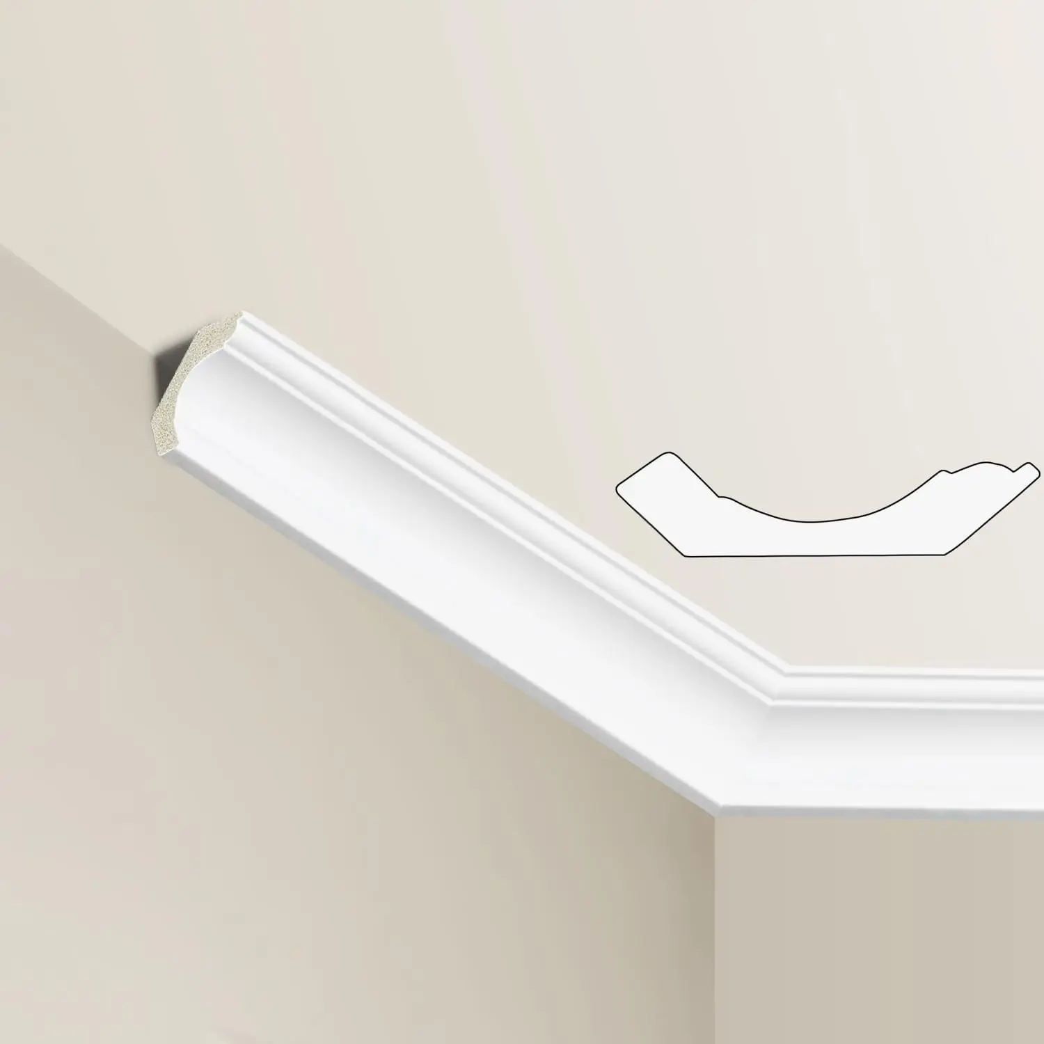 10 Pack High Impact Polystyrene Decorative Ceiling Crown Molding Trim, 40 Ft Total Length, 48x2.3in White