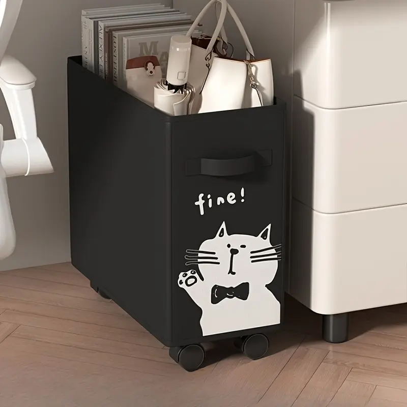 Foldable Rolling Organizer Bin, Adorable Cat Graphic & "Fine!" Lettering, Two Colors Available, Versatile Storage Solution for Home and Bedroom, Collapsible Storage Bins, Foldable Organizer Boxes