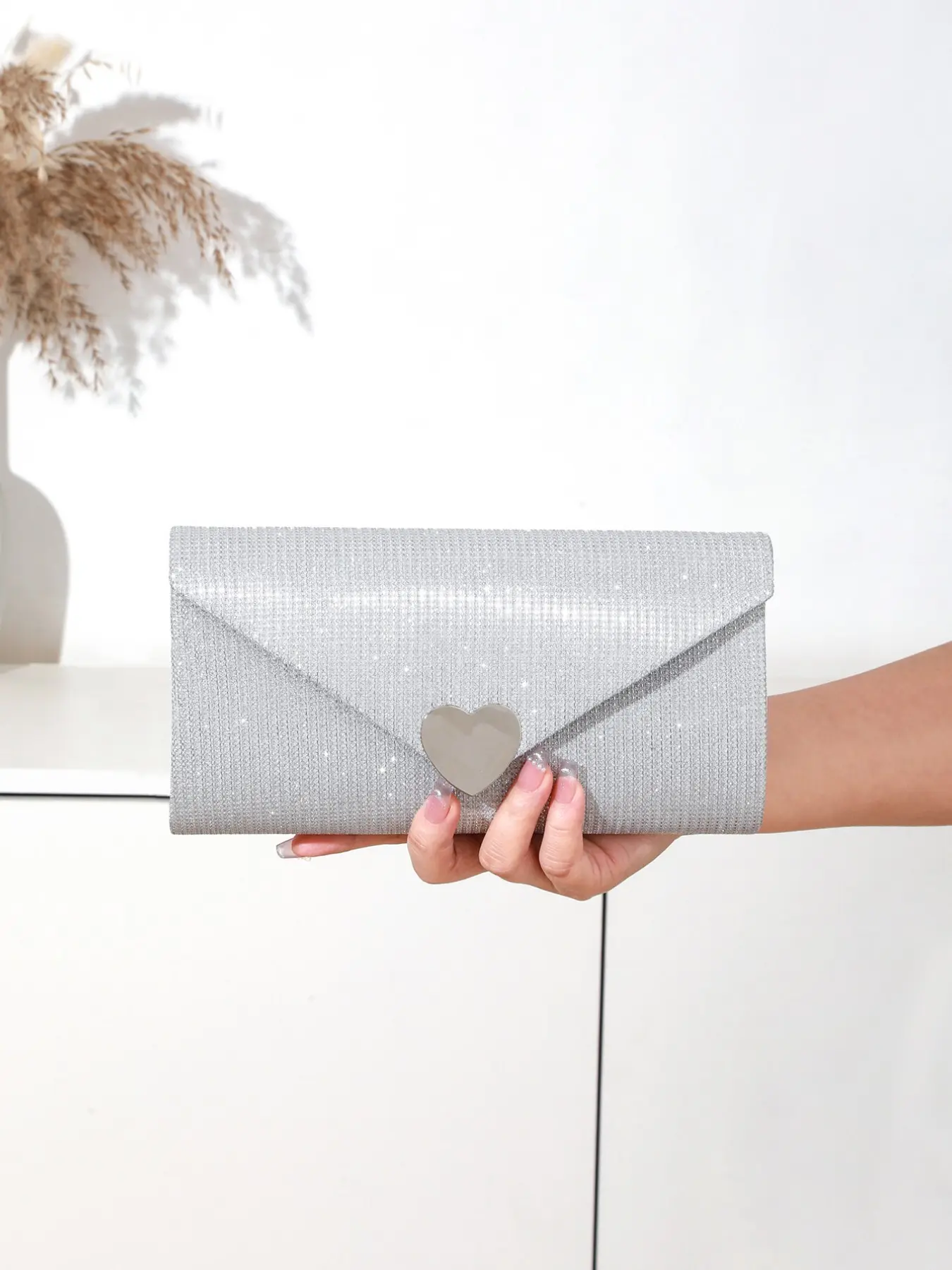 Elegant Heart Flash Clutch Bag, Plain Evening Dinner Party Bag, Suitable for Commute and Daily Use, All Seasons Accessory