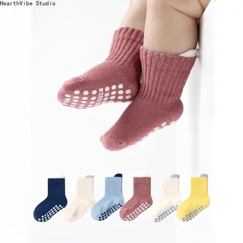 Toddler Fuzzy Thermal Heavyweight Winter Slipper Socks - Terry Lined, Grippy Floor, Infant-Toddler Fit, 6-Pair Bulk Pack (Sports & Outdoor Camping Hiking Hammock Companion), Toddler Fuzzy Socks
