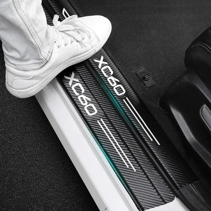 Car Door Sill Protector for Volvo Xc60, Carbon Fiber Texture Anti-Scratch, Enhances Interior Aesthetics, Precise Fit Easy Installation