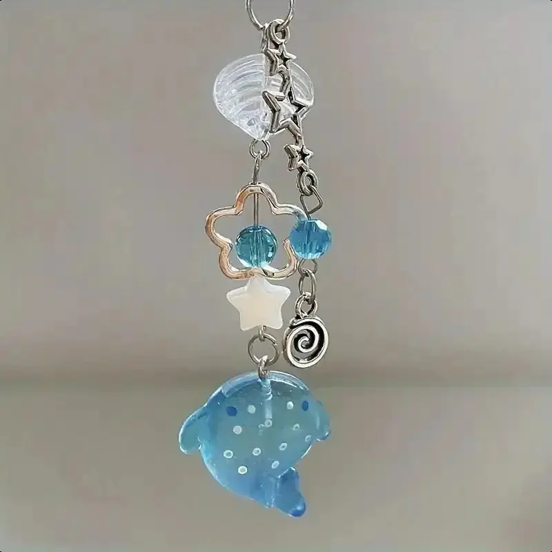Cute Shark Phone Charm Strap, Handmade Resin Acrylic Beaded Lanyard, Kawaii Aesthetic Phone Accessory for iPhone & Samsung, Y2K Bag Charm, Cute Gift for Women, Girls, Teens, Everyday Decoration