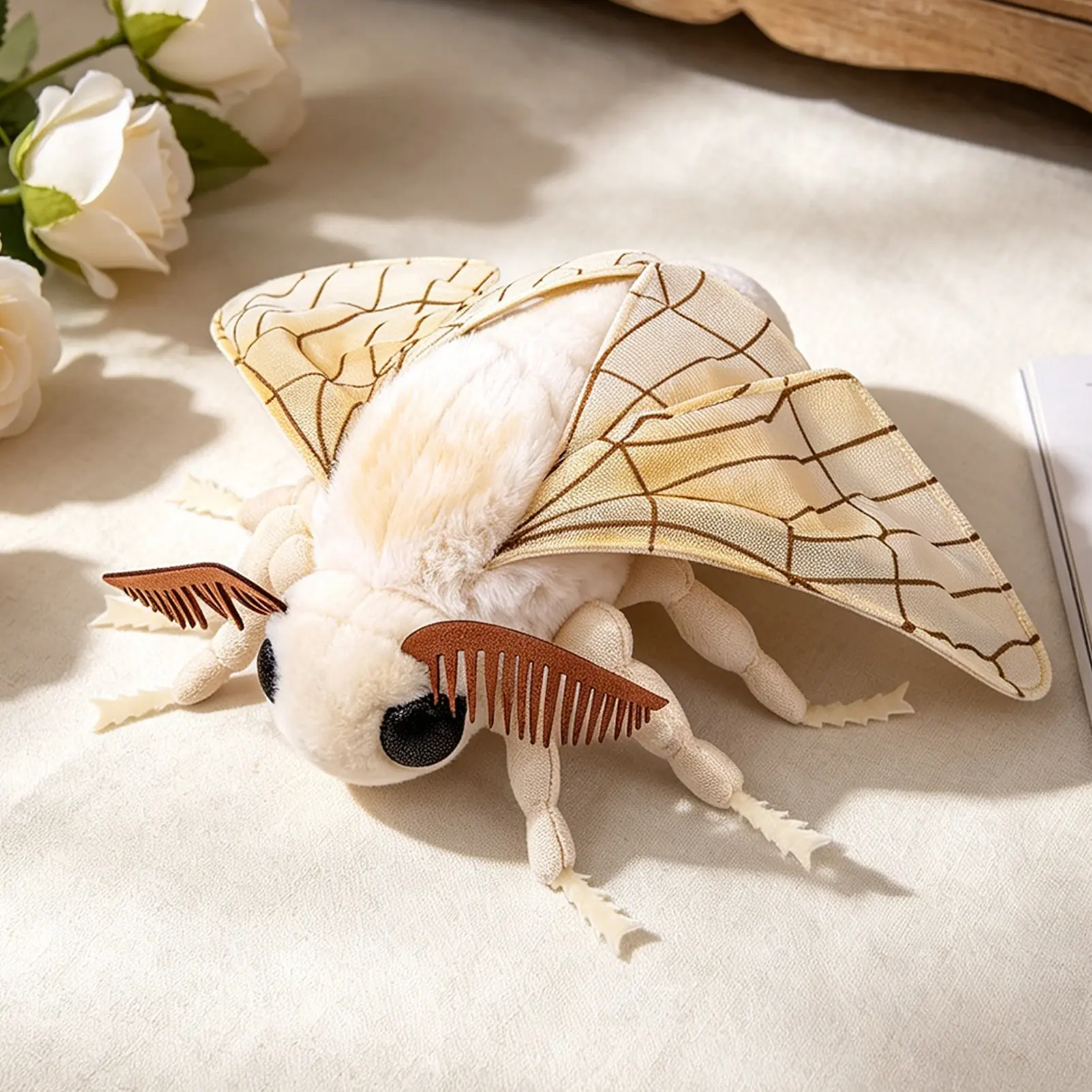 25cm/9.84in Silk Moth Plush Toy - Lifelike Silk Moth Stuffed Animals 11in, Realistic Soft Big Wings Moth Toys, Simulation Butterfly Plushie Model Toy, Unique Plush Collection for Kids