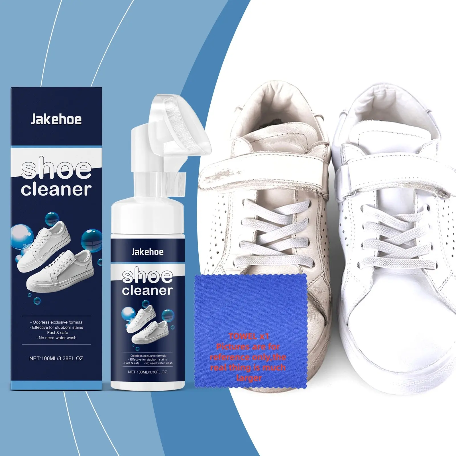 Shoe Cleaner with Brush, Quick Foam Cleaning for Leather and Sports Shoes, Includes Towel, Essential Shoe Care Product, Sneaker Cleaner