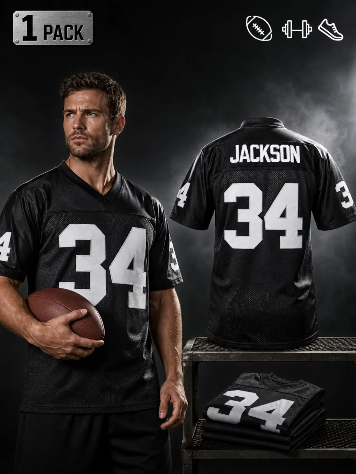 Men's Las Vegas #24 #34 Stitched Football Jersey,Loose-Fit Casual Short Sleeve Top, Breathable V-Neck Pullover, Perfect for Outdoor Sports & Training, All Seasons Wear