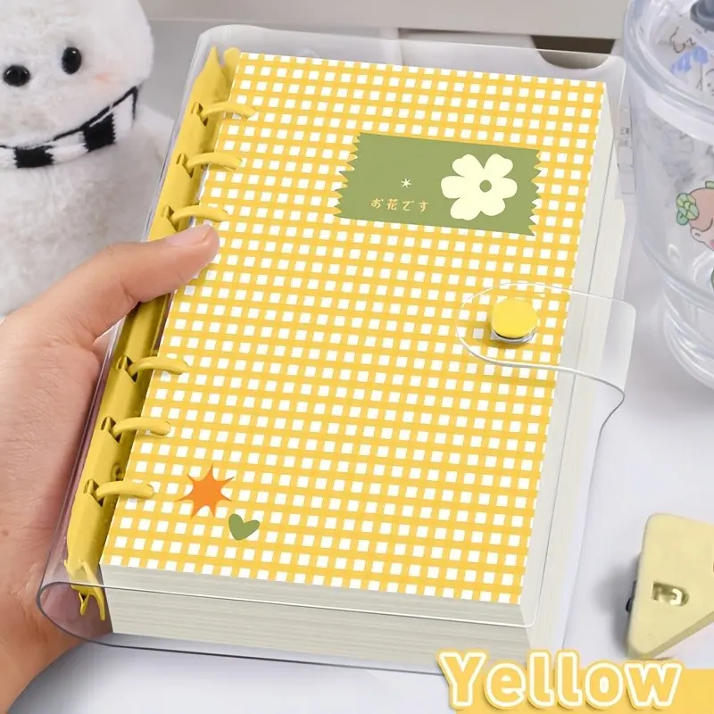 A6 Cute Grid Transparent PVC Notebook, Detachable Pages, 120 Sheets with Ruled/blank Paper, Large Capacity, Soft Feel, Ideal for Students Study Notebook