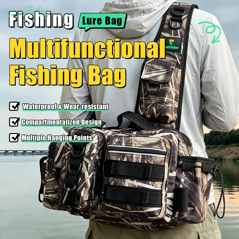 Multifunctional Motorcycle Chest Bag, Camouflage Waterproof Outdoor Fishing Crossbody Bag, Men's Shoulder Handbag, Versatile Storage Backpack