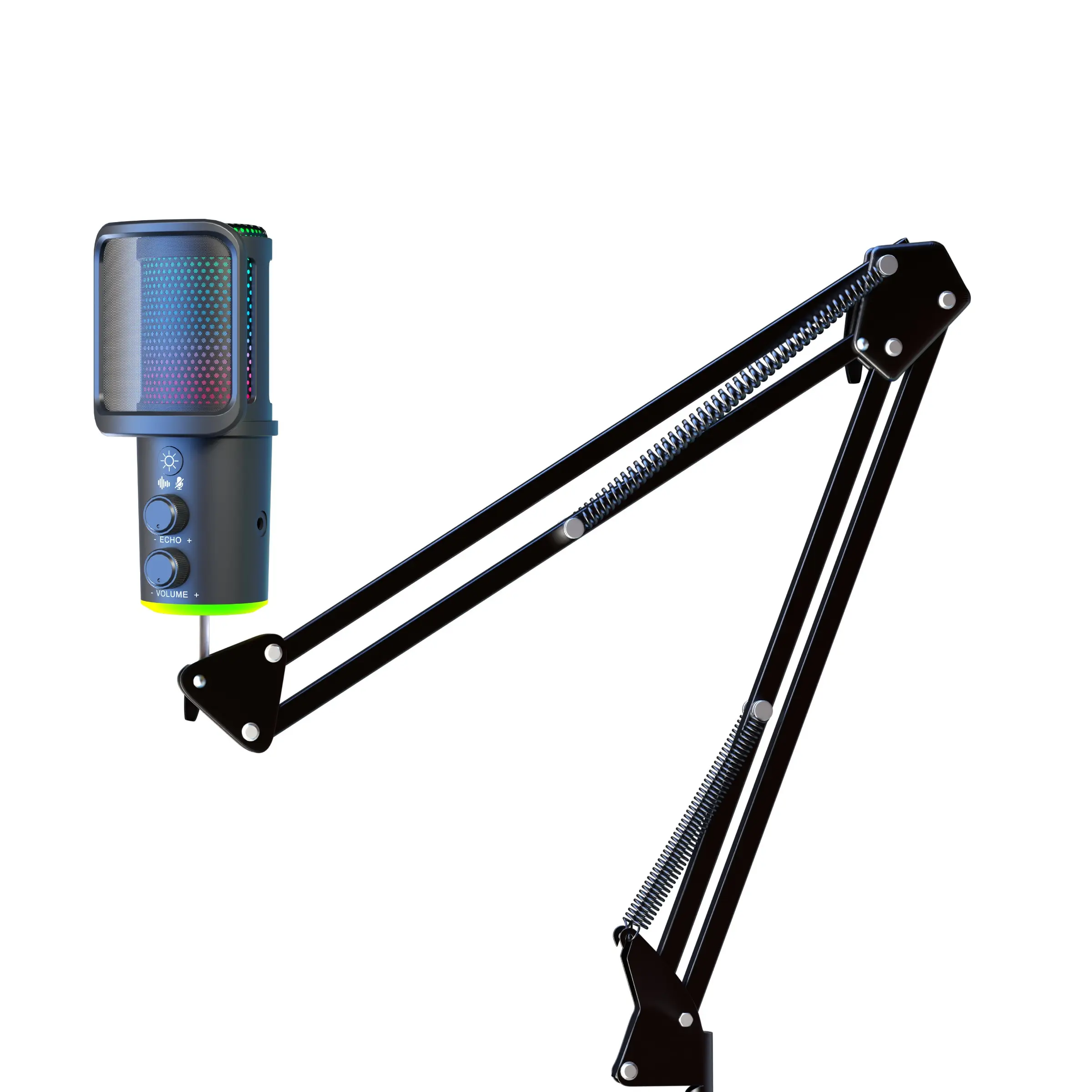 Game microphone, USB PC microphone for podcast videos, streaming media, condenser microphone with fast mute, popular filters, RGB indicator light boom arm rotation gain button, compatible with PS4/5/PC, Rotating Boom Mic
