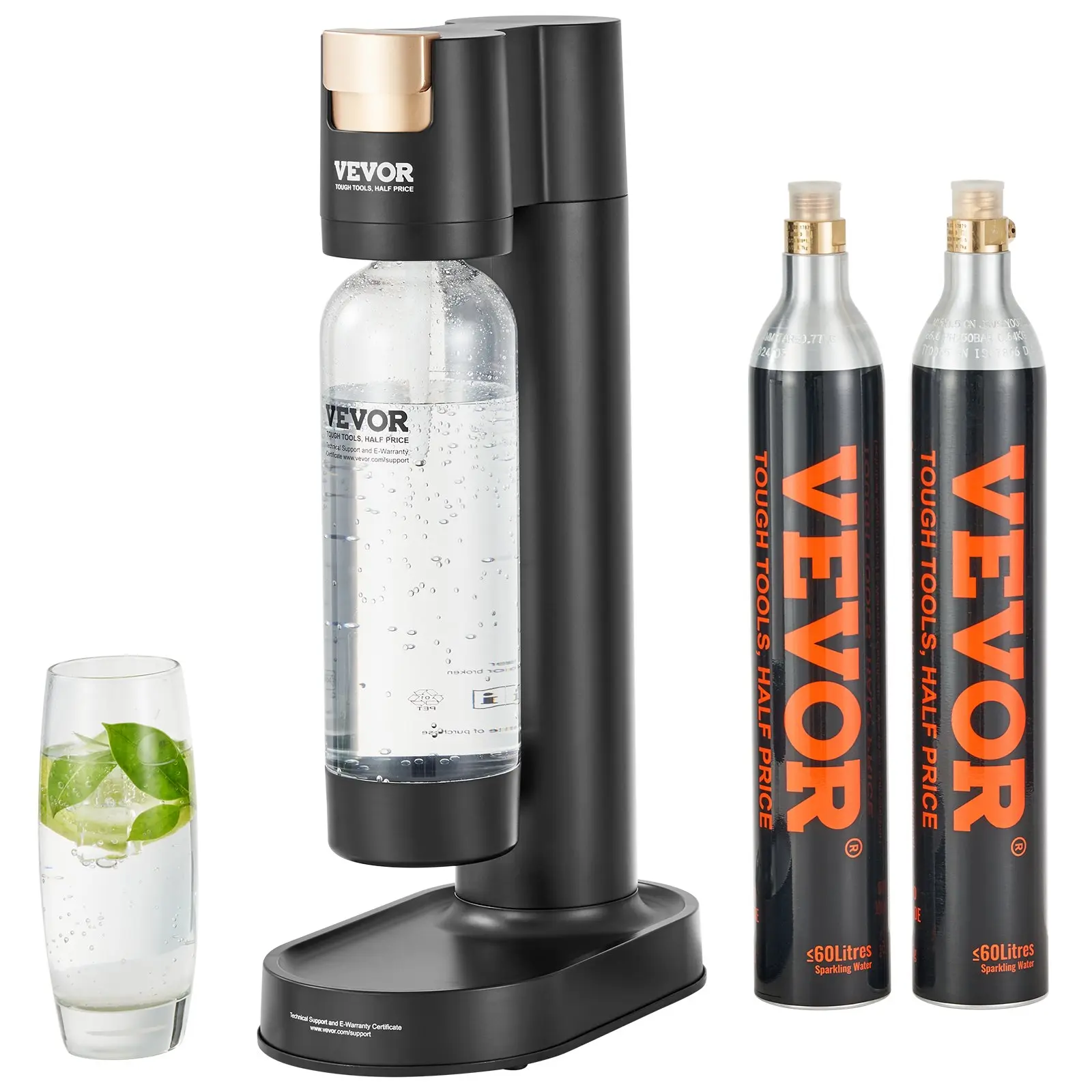 【Summerfinds】VEVOR Sparkling Water Maker, Soda Maker Machine for Home Carbonating, Seltzer Water Starter Kit with BPA-free 1L PET Bottle, 2 CO2 Cylinders, Compatible with Mainstream Screw-in 60L CO2 Cylinder