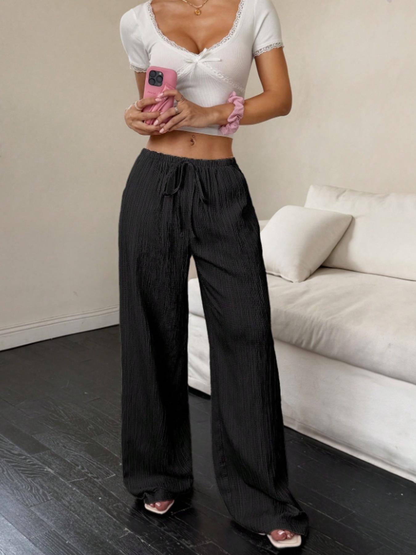 Women's Plain Casual Loose Wide Leg Pants, Trendy Relaxed Fit Trousers for Everyday Wear, Stylish Long Pants for Women