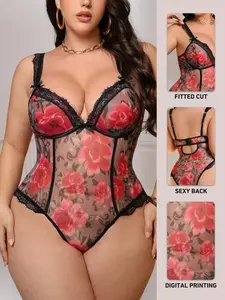 Sexy Plus Size Lingerie Valentine Gift, Vacuum Transparent Lace Jumpsuit, Hot Lace Bodysuit, Party Wear, Night Out Top, Elegant Sleepwear, Boyfriend Gift