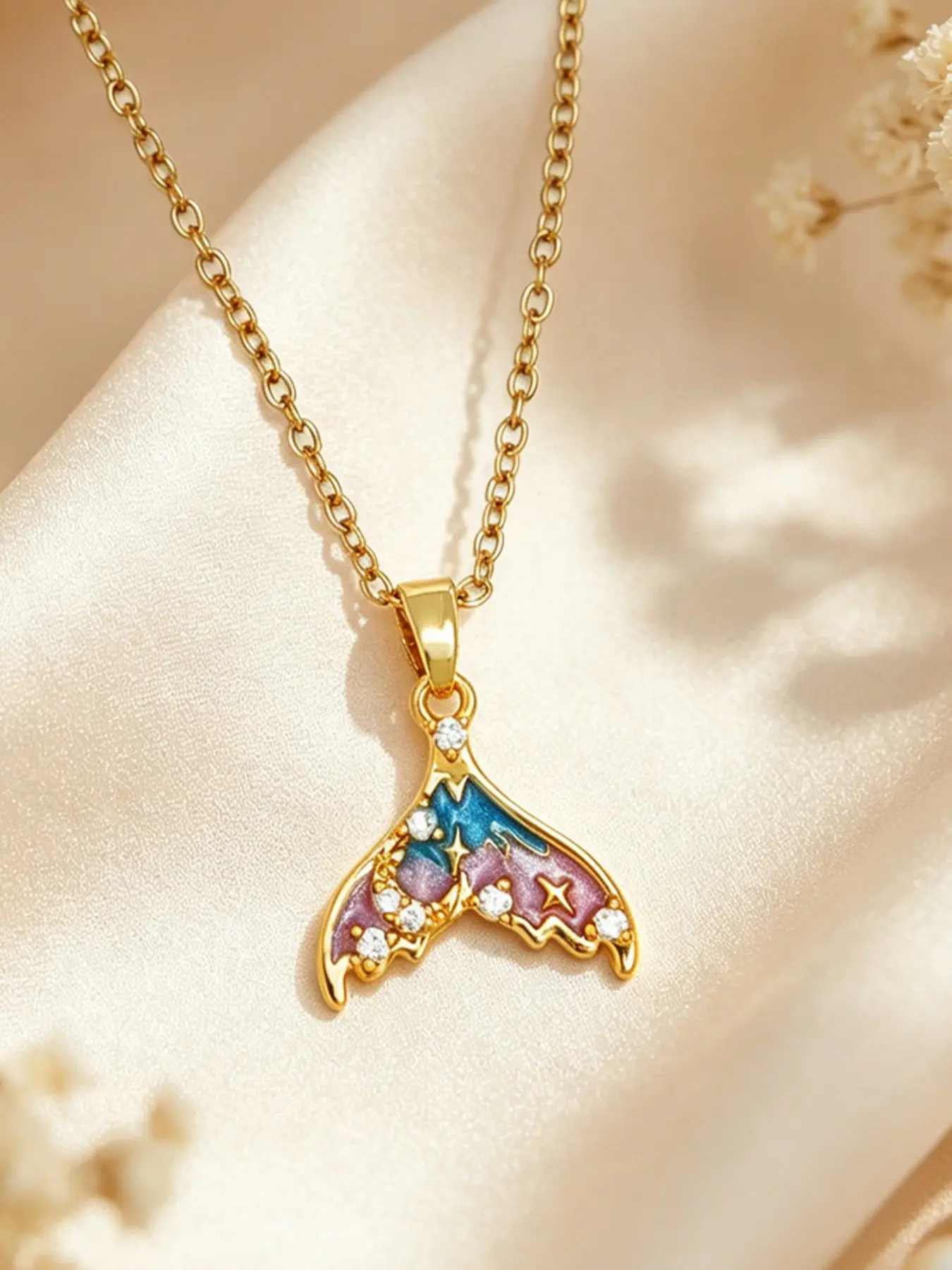 Elegant Zircon Fish Tail Pendant Necklace for Women, Stainless Steel Lockbone Chain, Daily Wear Jewelry, All Seasons Accessory, Decorative Necklace