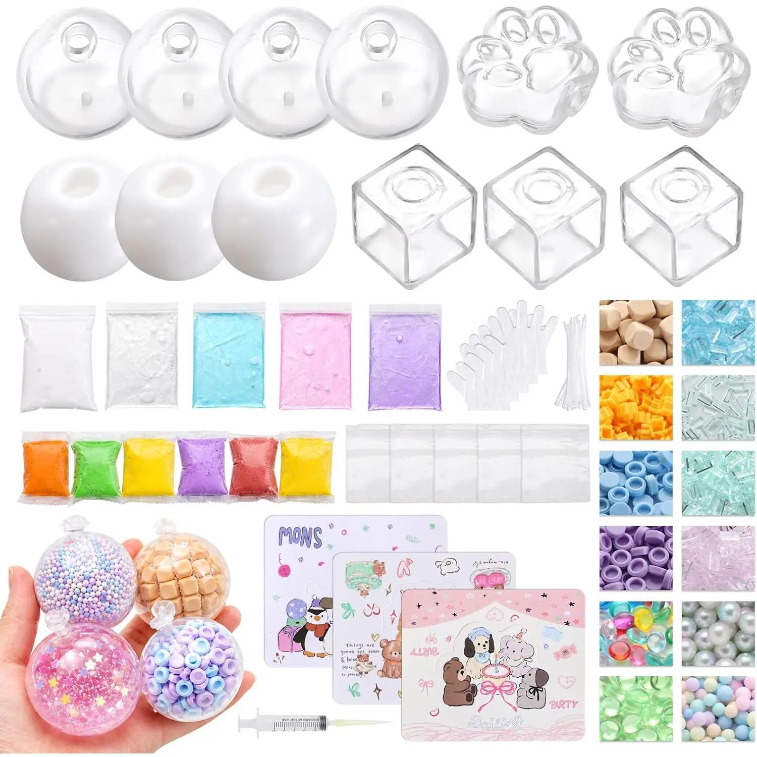 DIY Stress Ball Making Kit for Beginners, Unisex ASMR Squishy Craft Set - 12 TPR Skins (4 Shapes), 26 oz Assorted Fillers, Slime, Clay, Vacuum Tool, Cable Ties, Creative Handmade Gift (Toys & Hobbies)