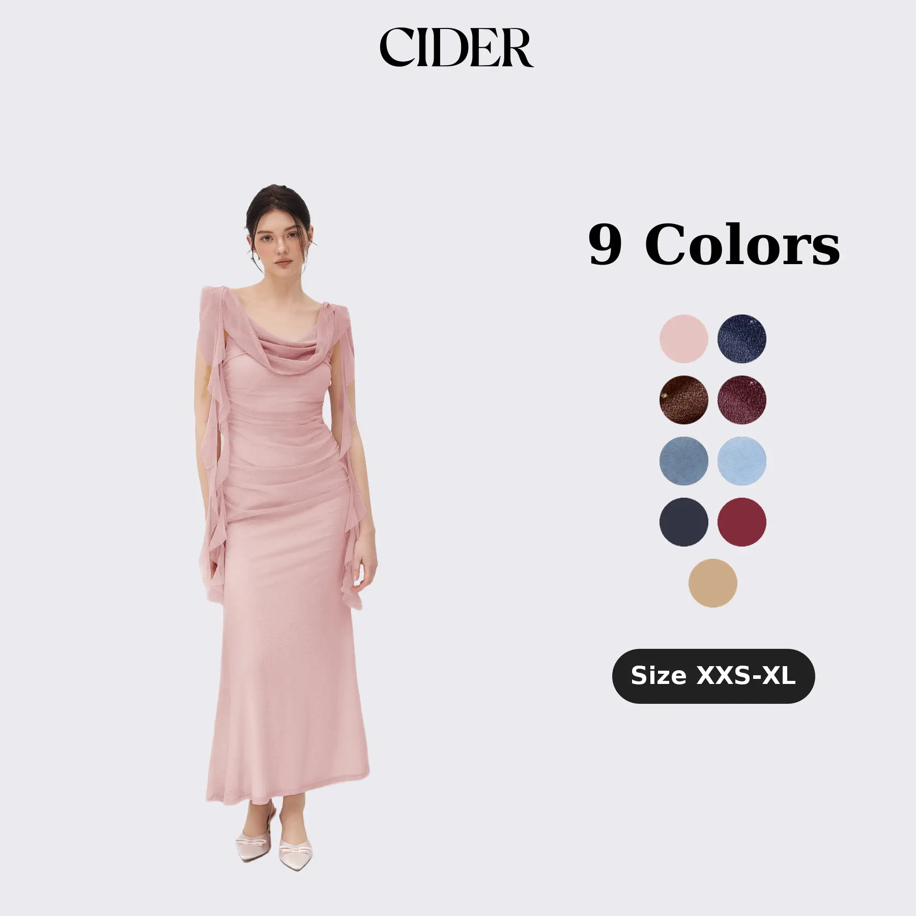 Cider Cowl Neck Solid Ruffle Hem Ruched Maxi Dress Womenswear Sleeveless SohoChic Cider Cowl Neck Solid Ruffle Hem Ruched Maxi Dress Womenswear Sleeveless SohoChic